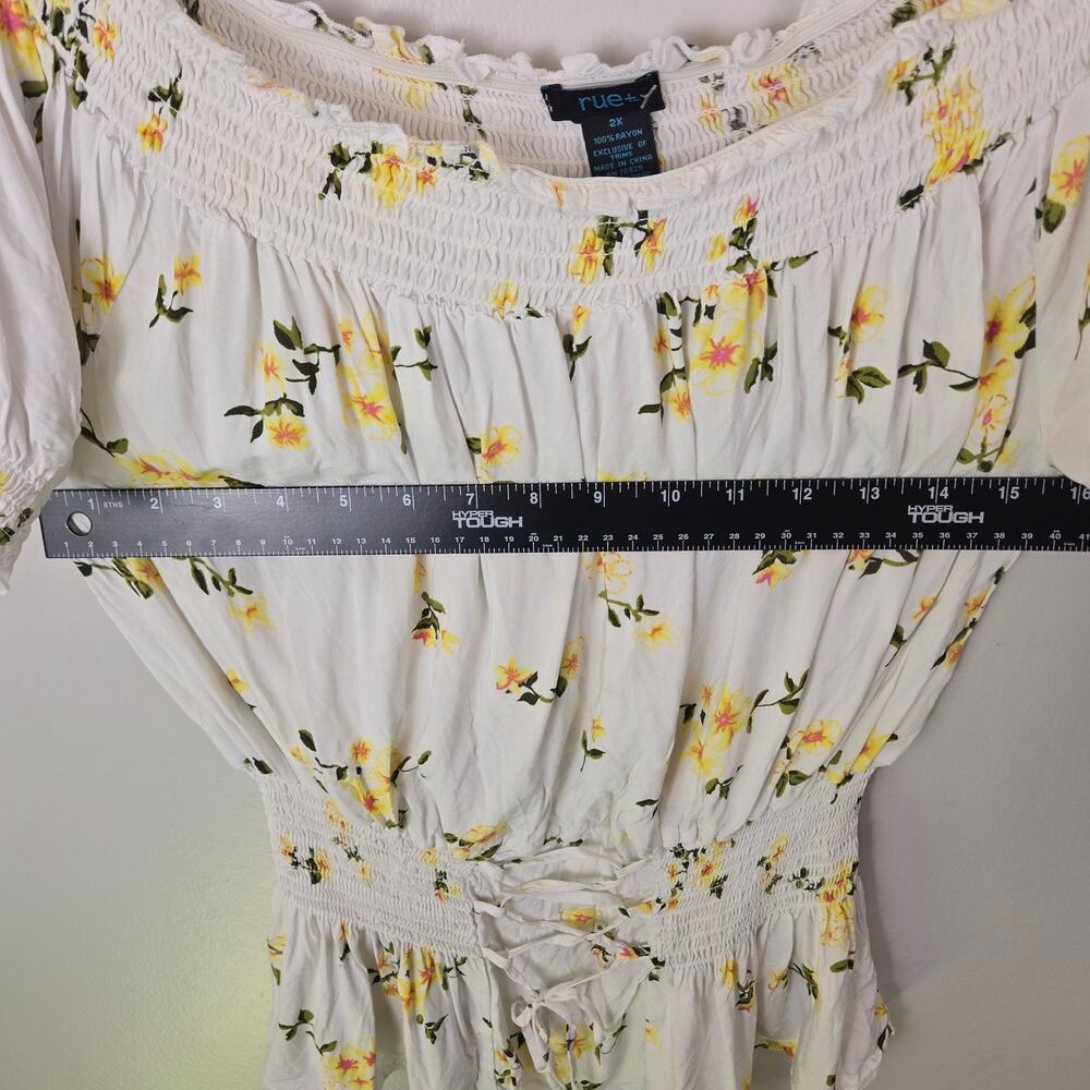 PEASANT rue+ Women's White Yellow Floral Off-Shoulder Smocked Blouse Top 2X BOHO - Picture 7 of 7